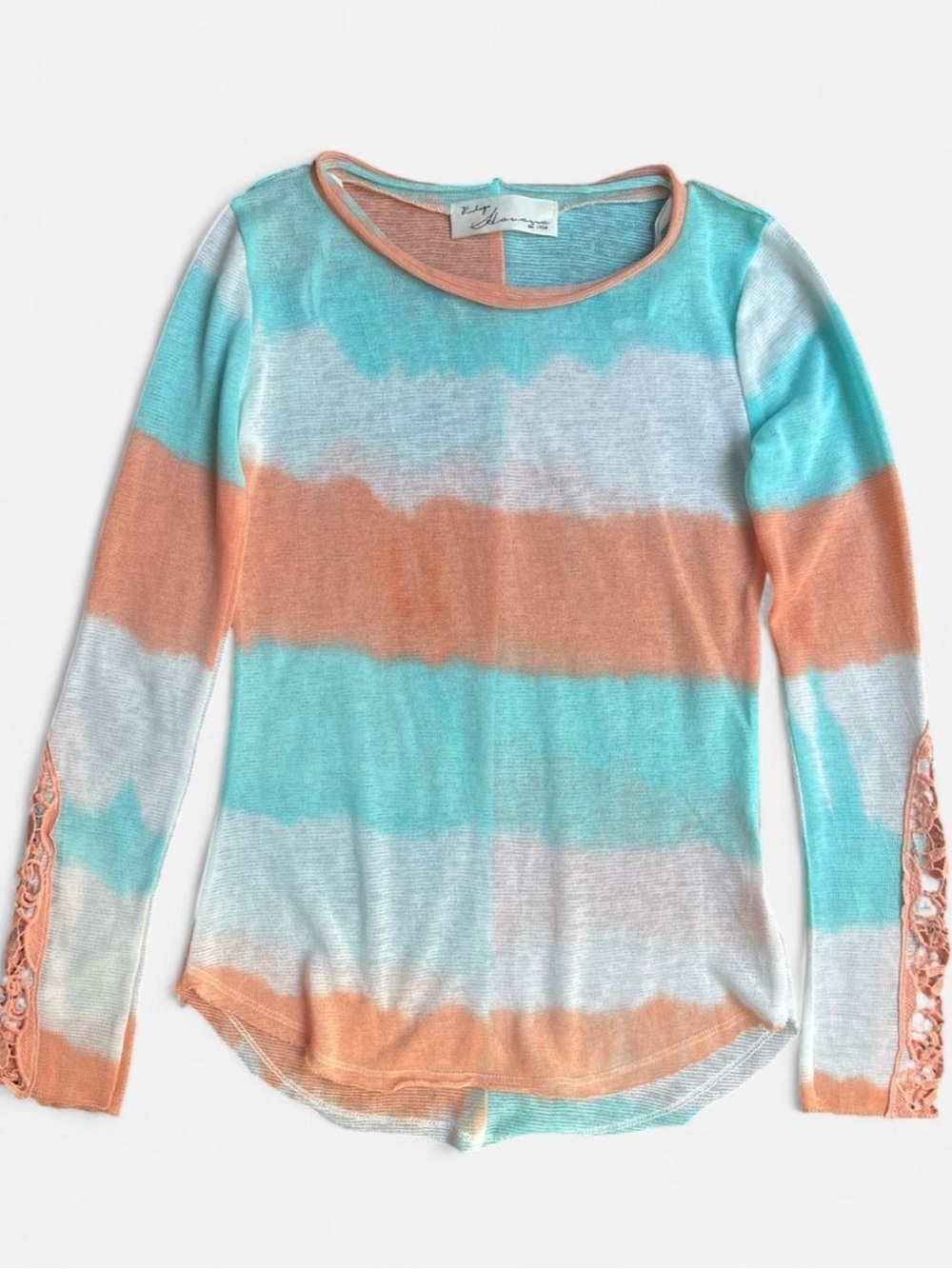 Vintage Havana Knit Coastal Boho Beach Cover Up Lace Detail Sleeve Sz M